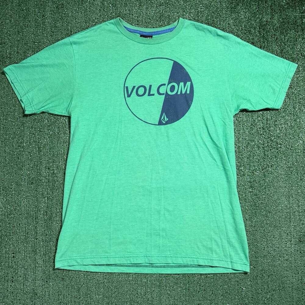 Y2K Volcom Green Circle Logo T-Shirt Size Large Short Sleeve Tee